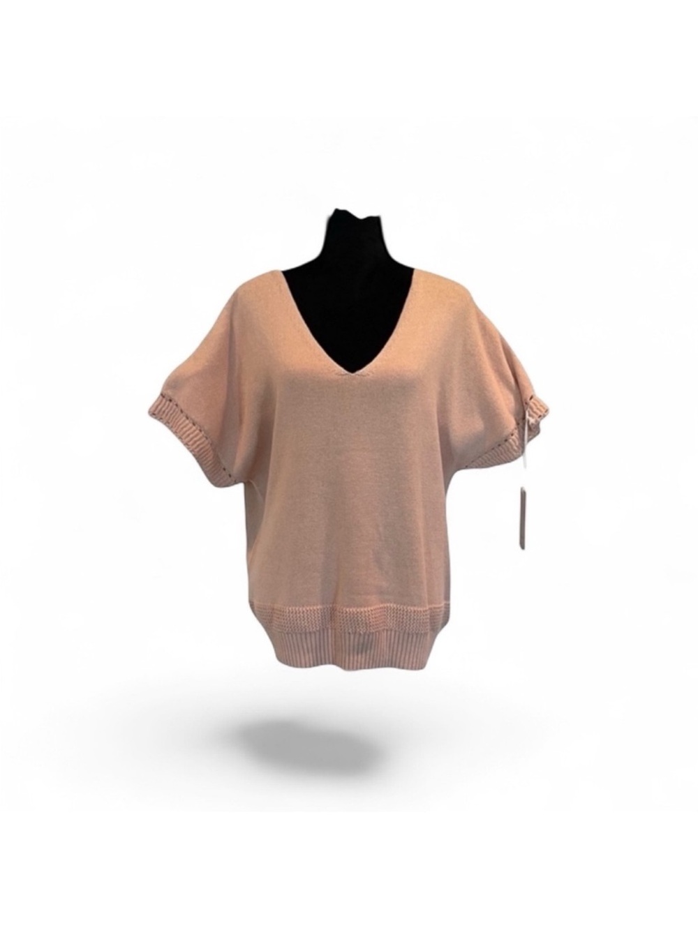 Joie NWT casual cotton short sleeve knit nude pink vneck sweater extra large